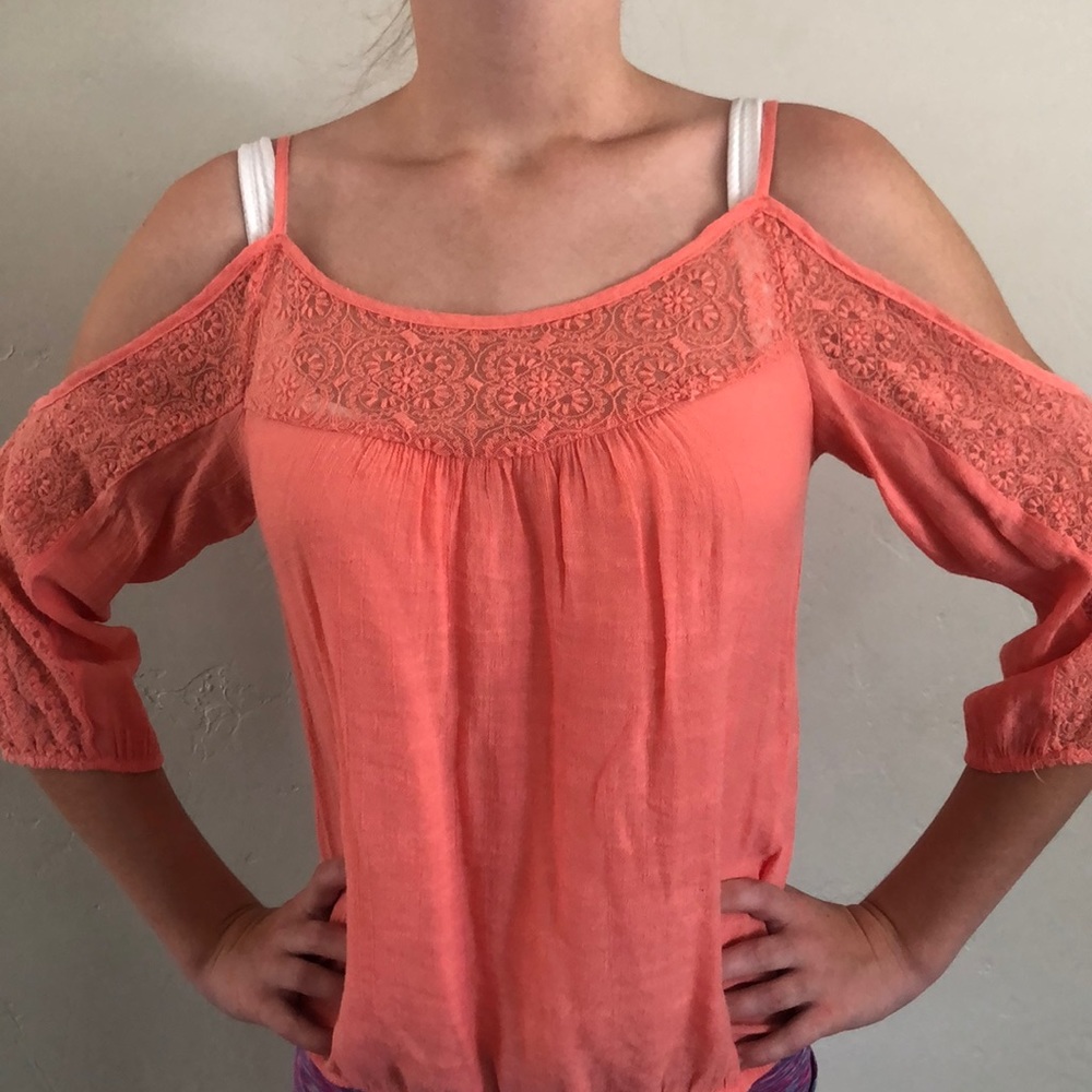 Coral off shoulder blouse